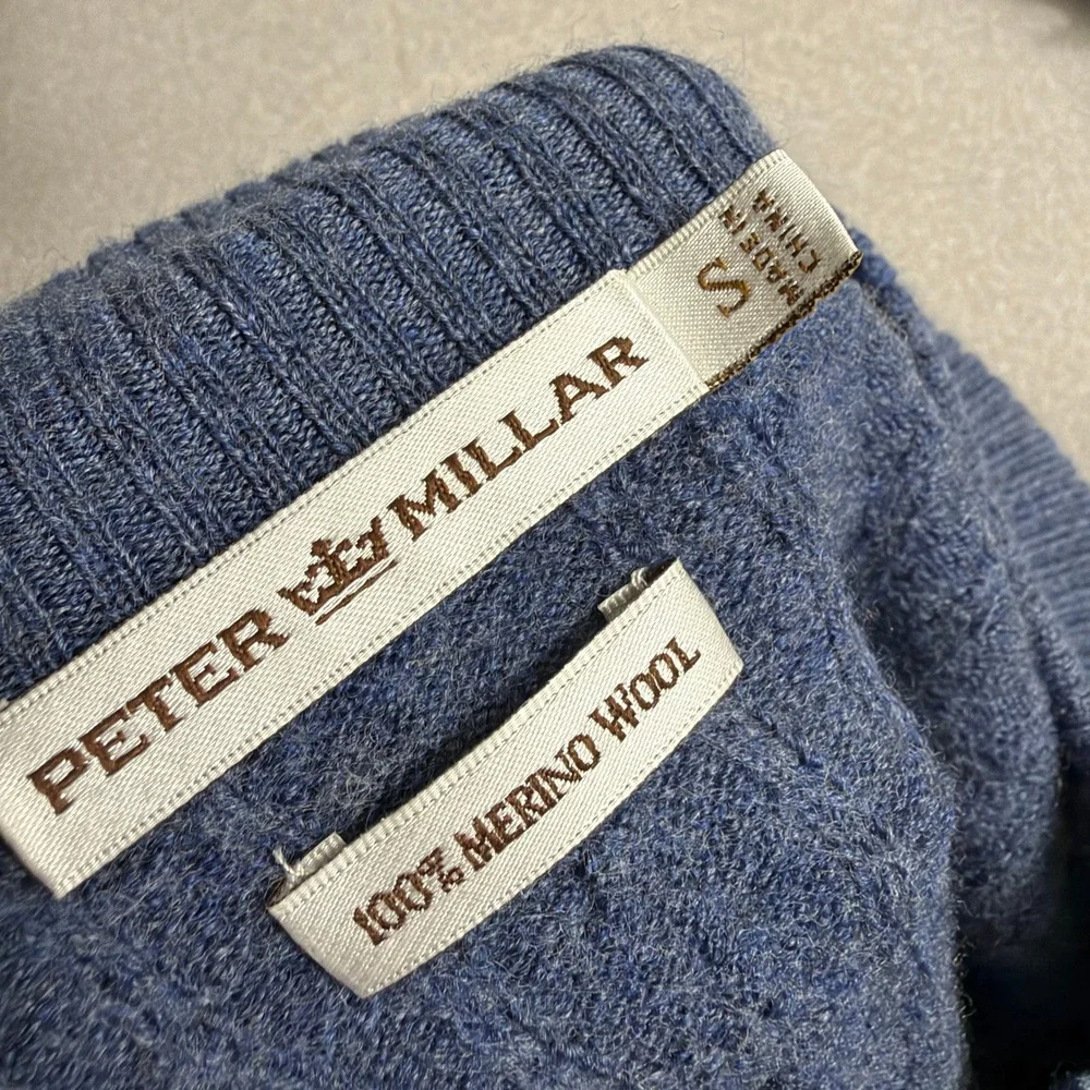Peter Millar Sweater Mens Small Blue Merino Wool Cable Knit Henley Pullover